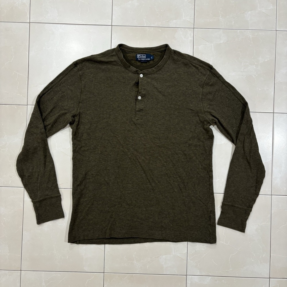Vintage Polo Ralph Lauren Henley Shirt Made In USA 100% Cotton Green Men's Large